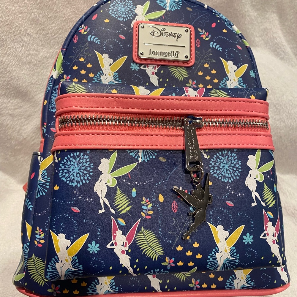 Loungefly Disney Pink Tinkerbell Glow in the Dark Allover Print Backpack